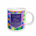 3dRose Balloons with Purple Banner Happy 75th Birthday - Mugs (mug_174847)