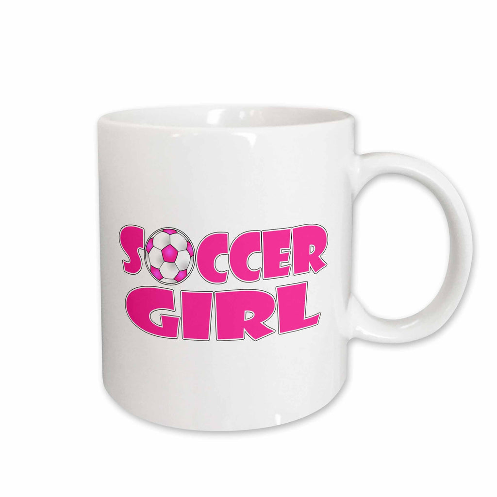3dRose Janna Salak Designs Sports - Soccer Girl Pink and White - Mugs (mug_181852)
