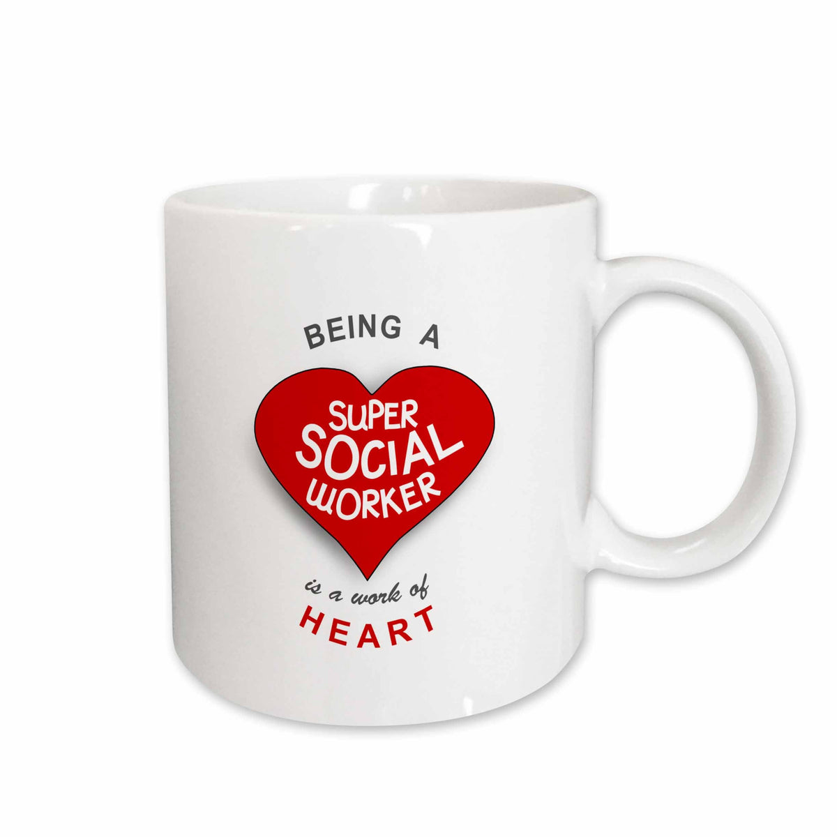 3dRose Being a Super Social Worker is a work of Heart - red job appreciation - Mugs (mug_183883)