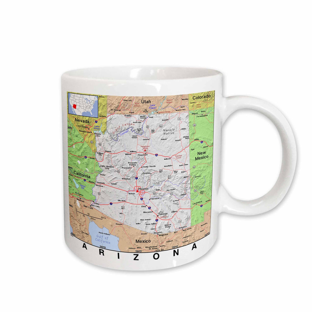 3dRose Florene - Modern Maps - Print of Arizona Cities And State Map - Mugs (mug_184554)