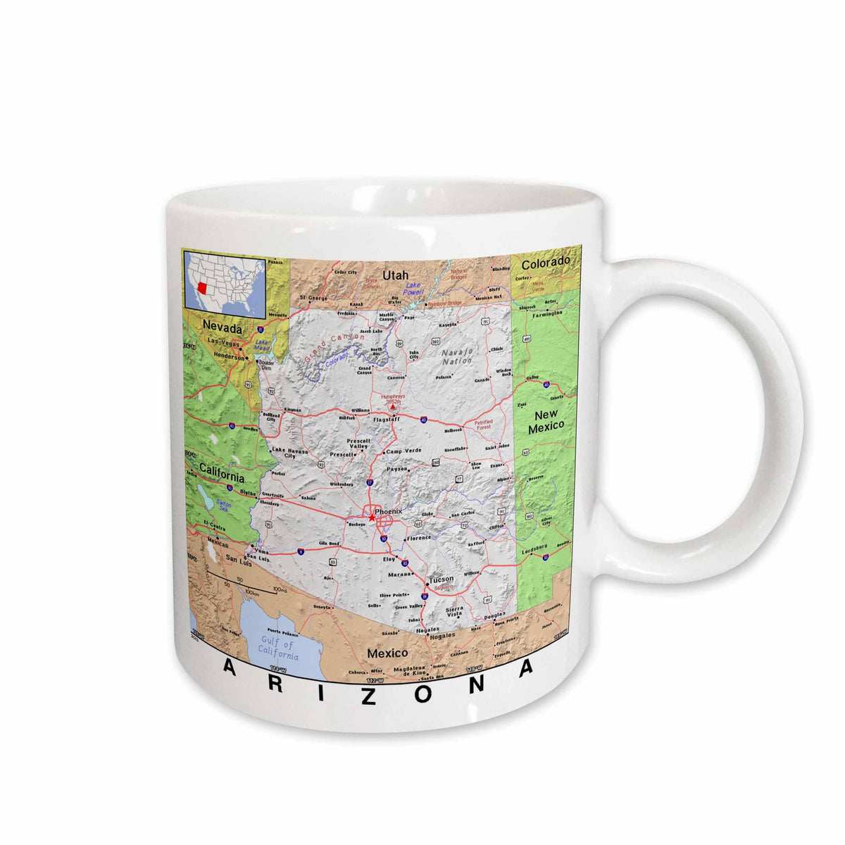 3dRose Florene - Modern Maps - Print of Arizona Cities And State Map - Mugs (mug_184554)