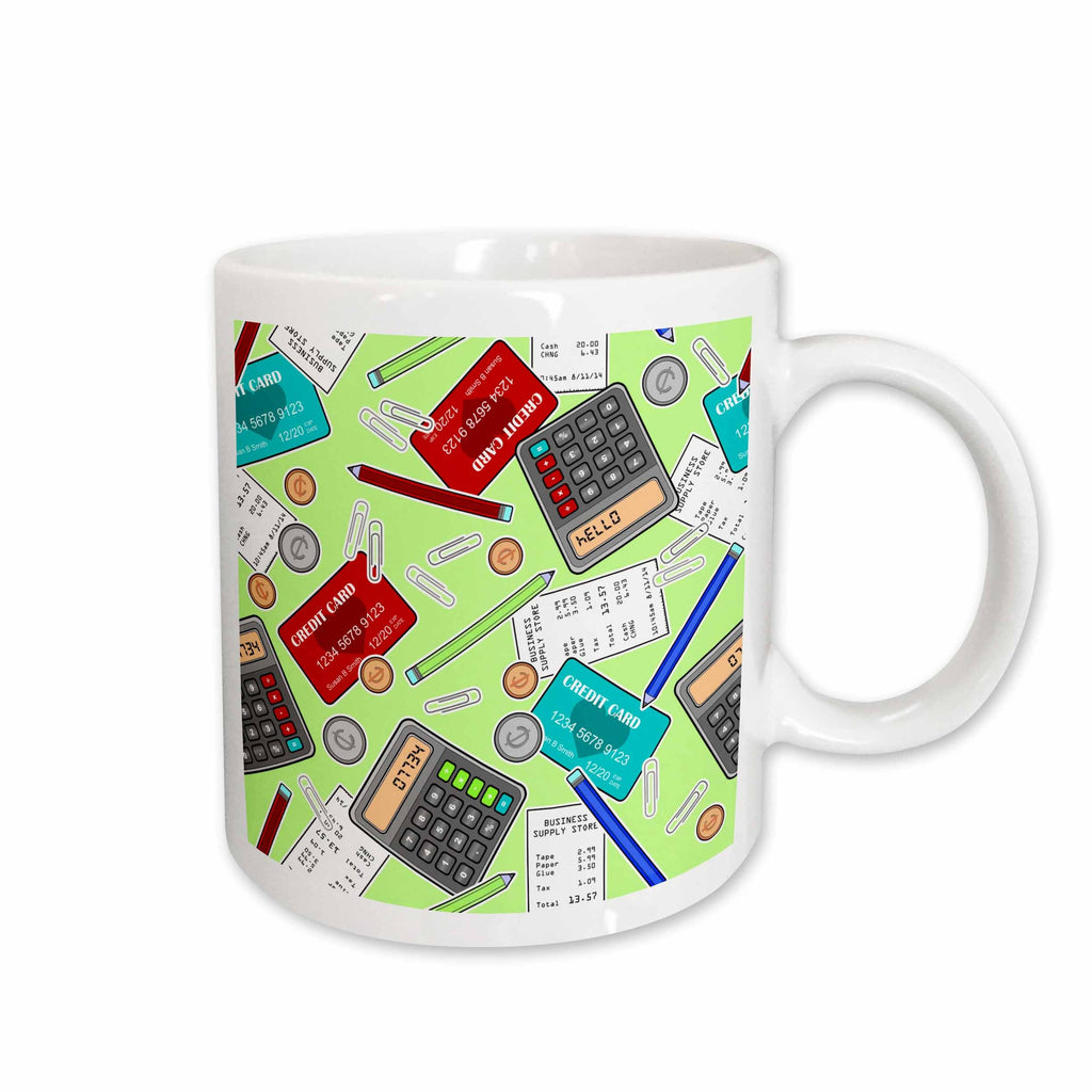 3dRose Janna Salak Designs Occupational Gifts - Accountant Themed Pattern Green - Mugs (mug_185466)