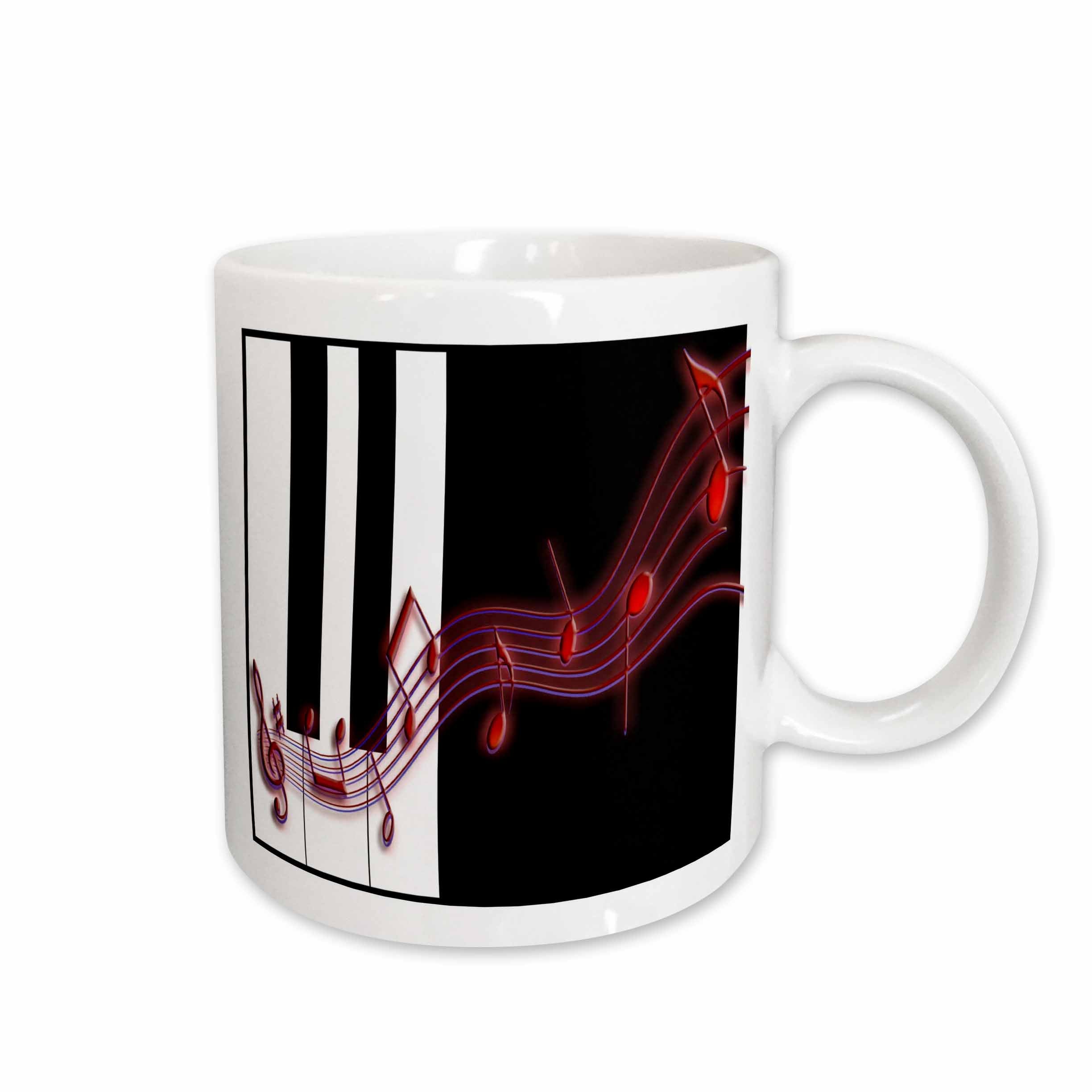3dRose Beverly Turner Design - Red Music Notes on Piano Keys - Mugs (mug_18763)