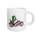 3dRose Fun Green T-Rex Dinosaur Riding a Red Motorcycle - Mugs (mug_201819)