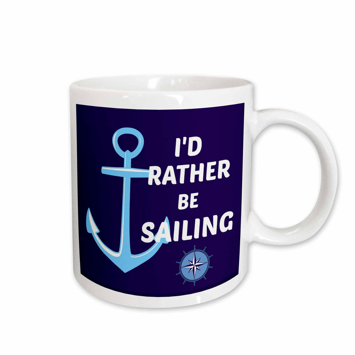 3dRose RinaPiro - Nautical Quotes - Id rather be sailing. Anchor, white and blue - Mugs (mug_216261)