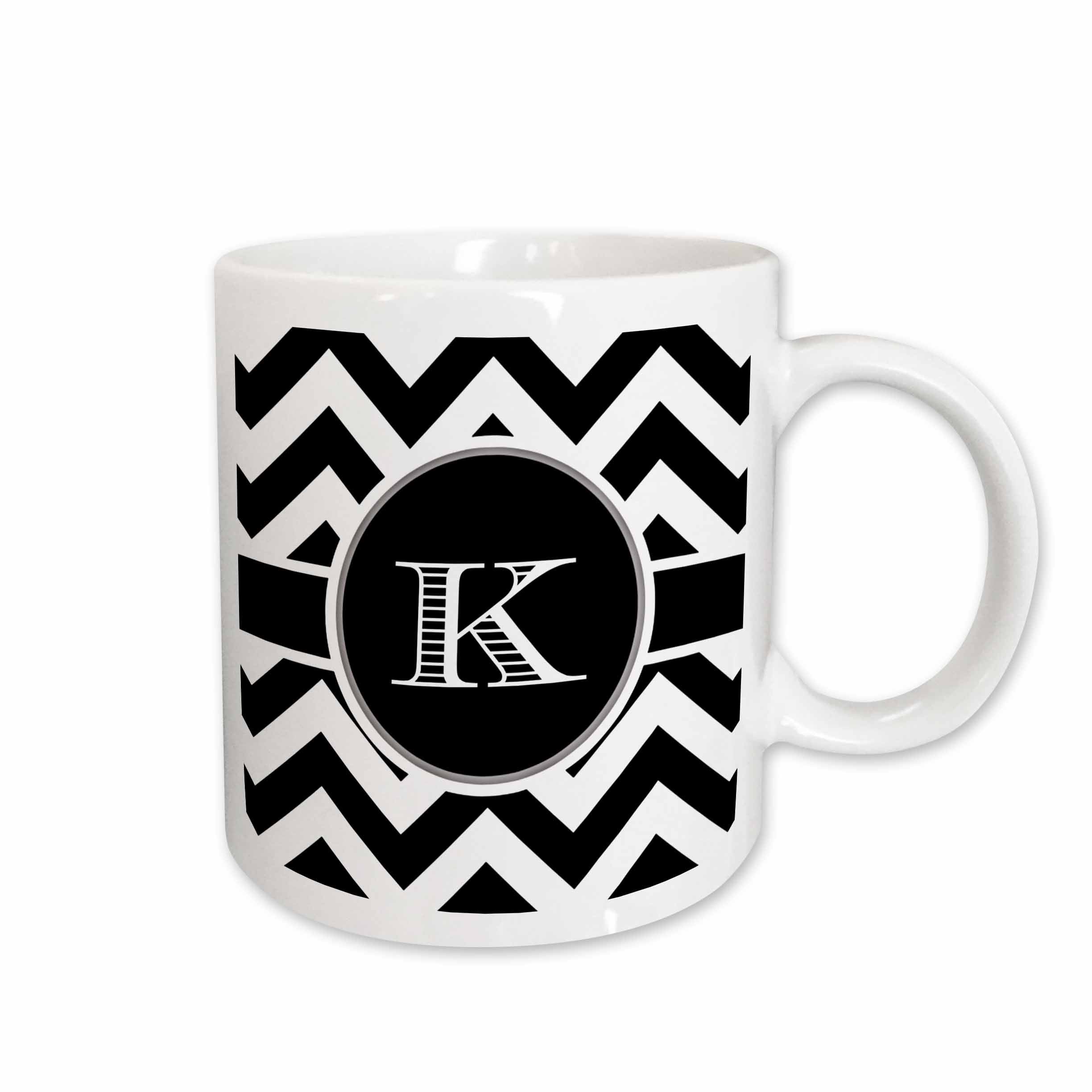 3dRose BrooklynMeme Designs - Black and white chevron monogram initial K - Mugs (mug_222073)