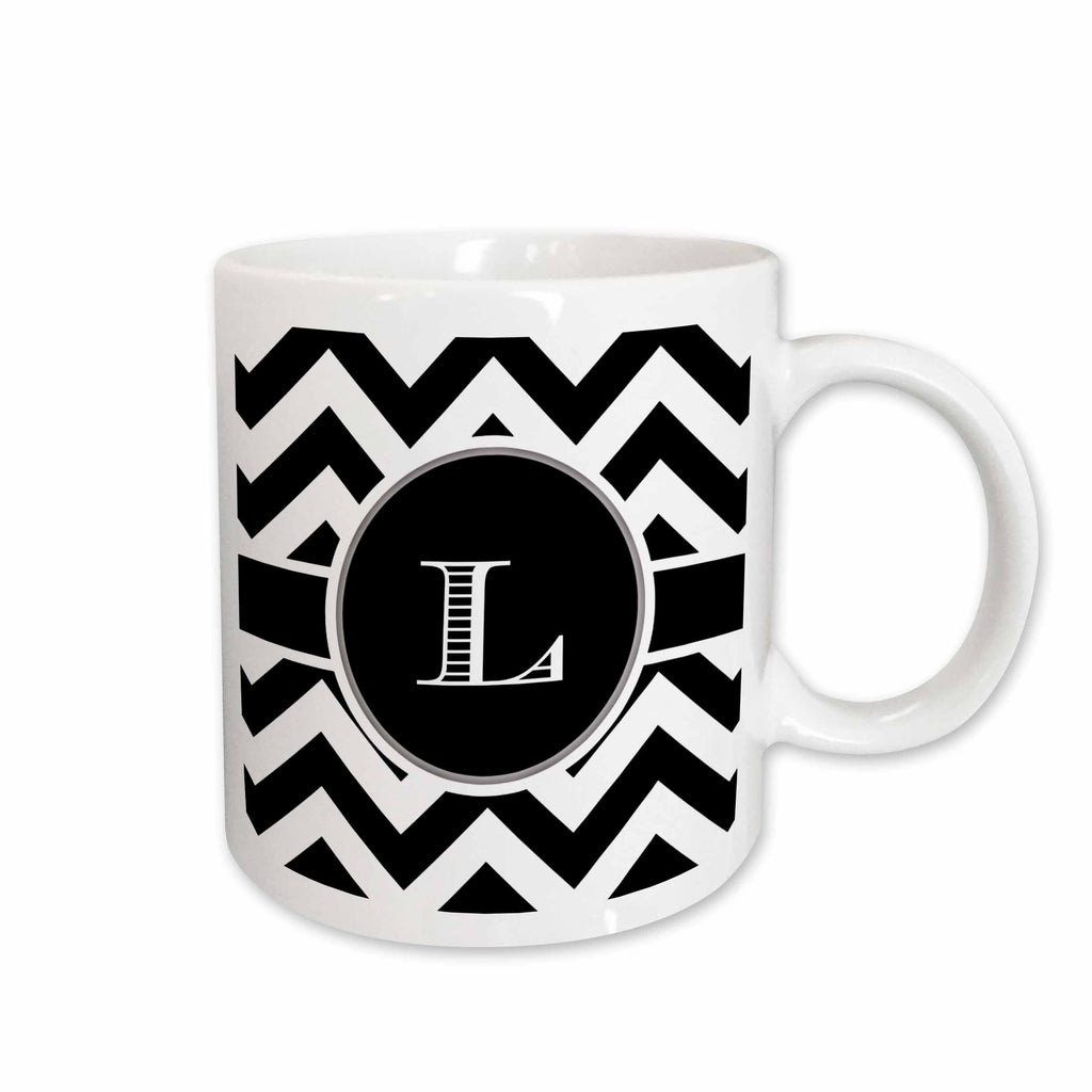 3dRose BrooklynMeme Designs - Black and white chevron monogram initial L - Mugs (mug_222074)