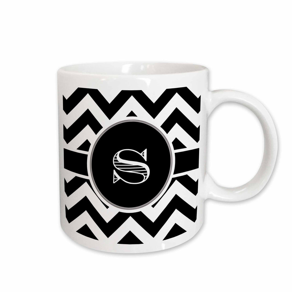 3dRose BrooklynMeme Designs - Black and white chevron monogram initial S - Mugs (mug_222081)