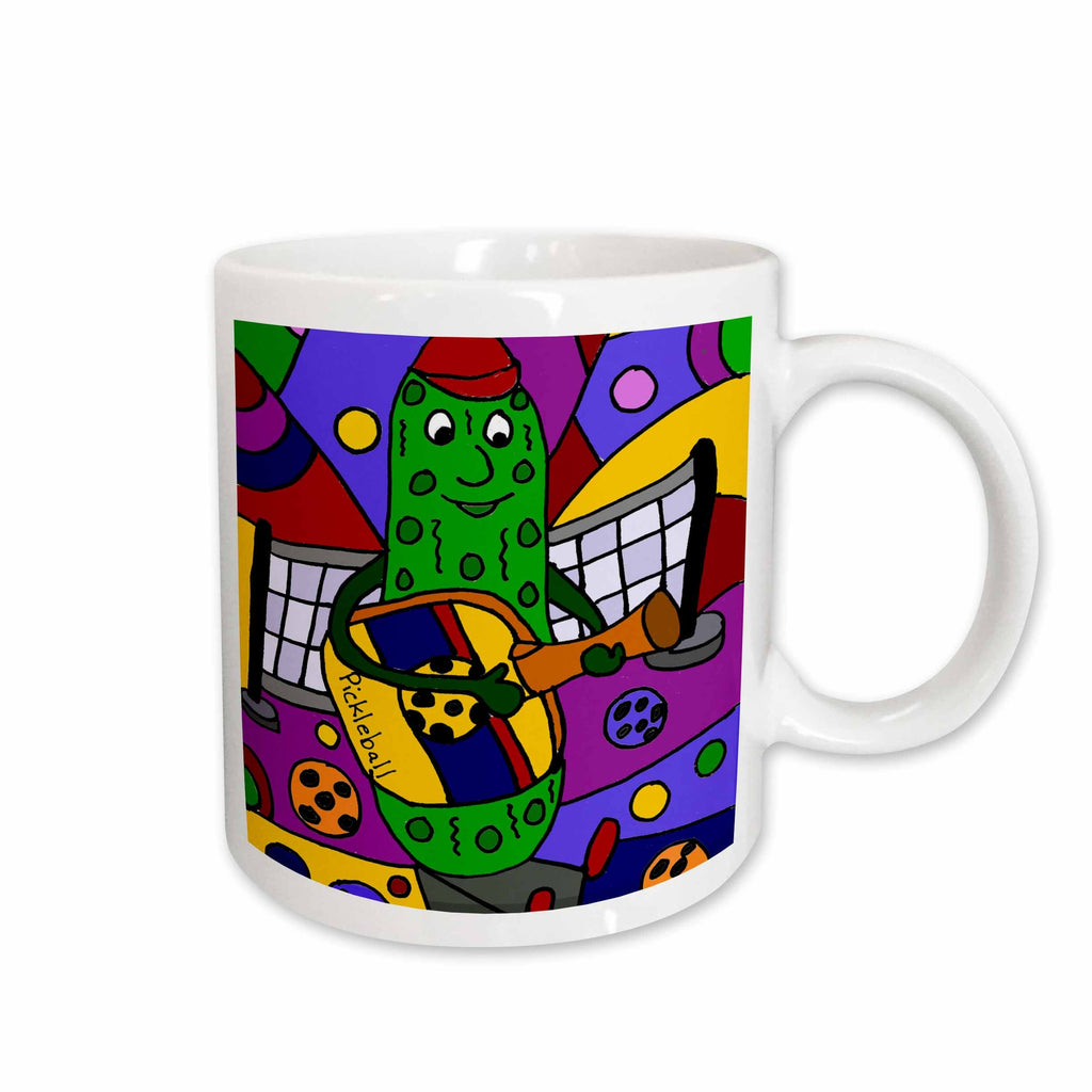 3dRose Funny Colorful Pickle Playing Guitar with Pickleball Paddle - Mugs (mug_224778)