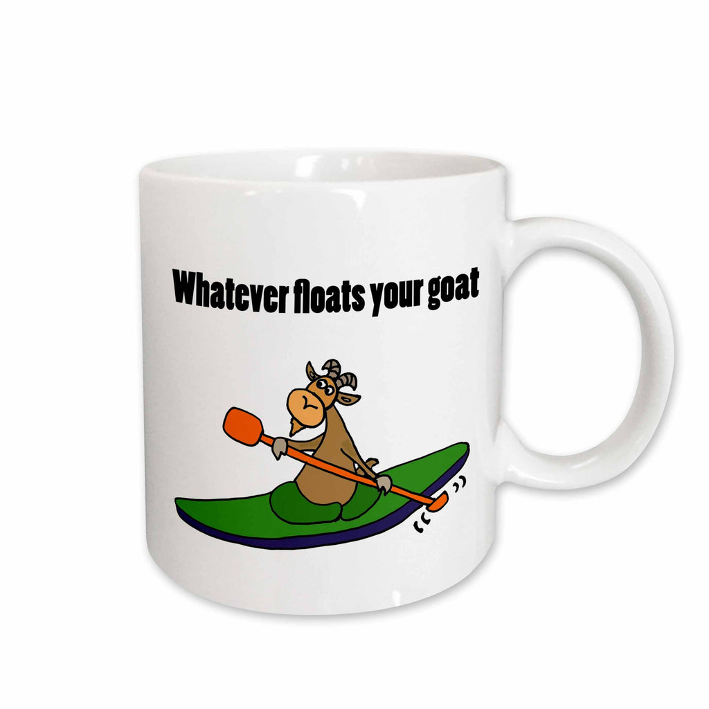 3dRose All Smiles Art Funny - Funny Goat kayaking says Whatever Floats your Goat - Mugs (mug_240609)