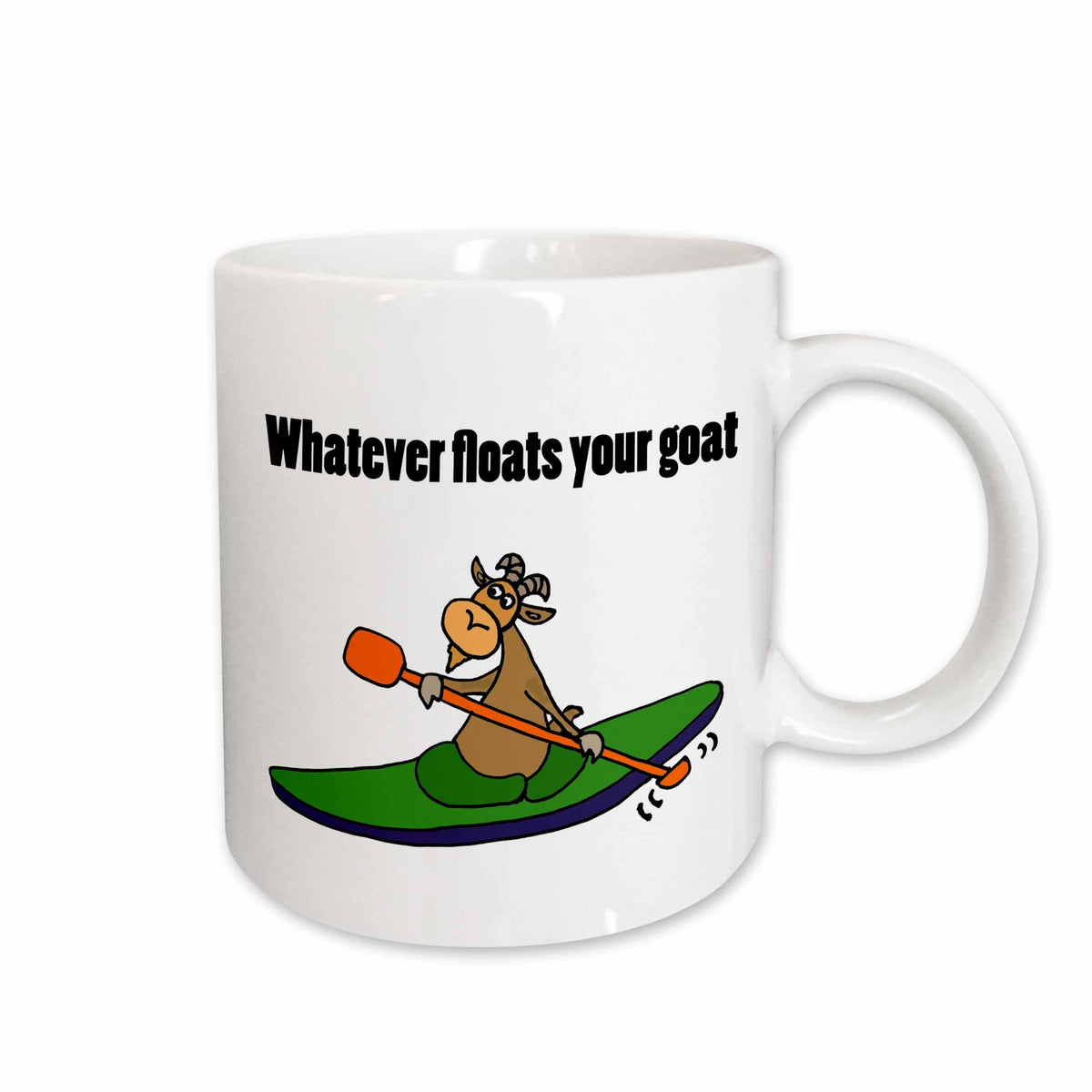 3dRose All Smiles Art Funny - Funny Goat kayaking says Whatever Floats your Goat - Mugs (mug_240609)