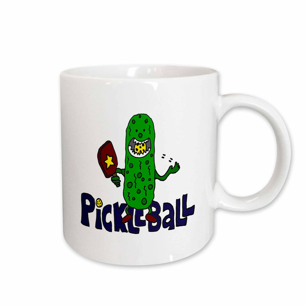 3dRose Funny Pickleball Pickle Monster eating Pickleball Ball - Mugs (mug_240611)