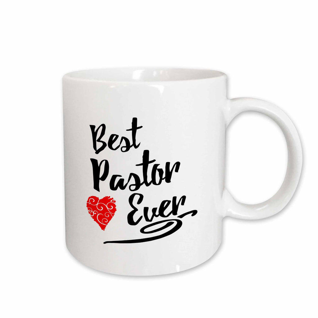 3dRose Best Pastor Ever Design in Black Script with Red Heart Motif - Mugs (mug_241103)