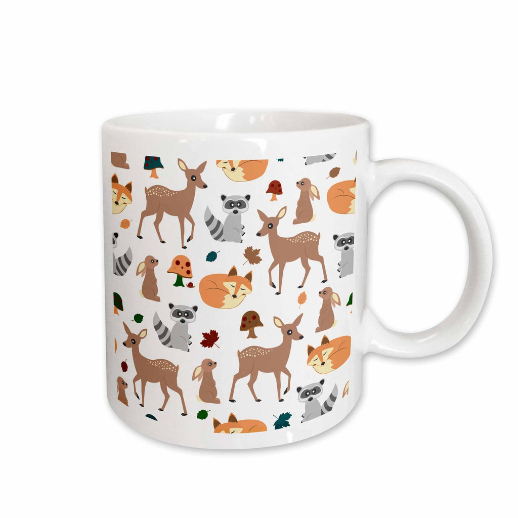 3dRose Woodland Animals Pattern, Fawn Fox Raccoon Rabbit - Mugs (mug_242313)