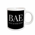 3dRose Bae, best auntie ever, white letters on a black background - Mugs (mug_245026)