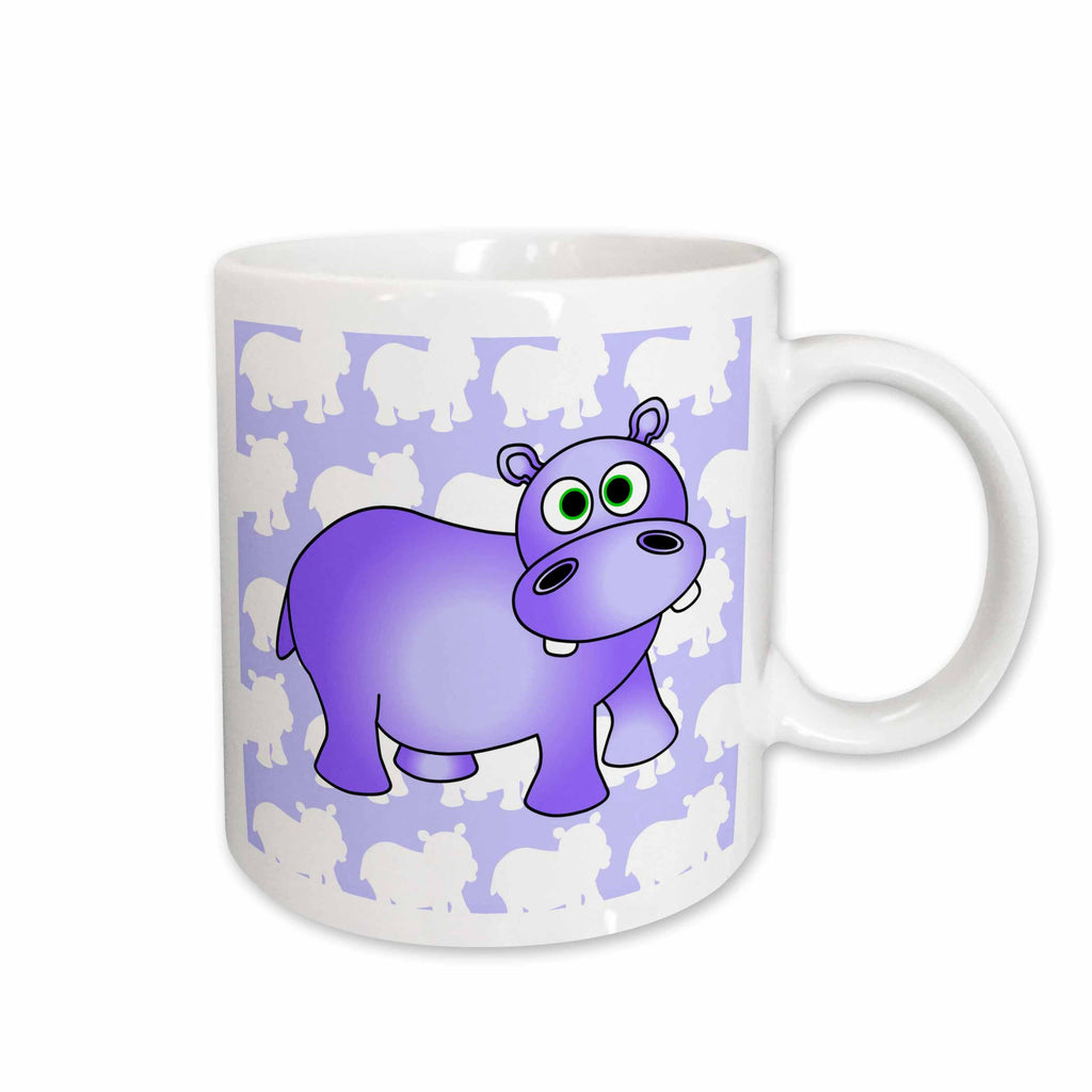 3dRose Janna Salak Designs Jungle Animals - Pretty Purple Hippopotamus Cute Hippo - Mugs (mug_24624)