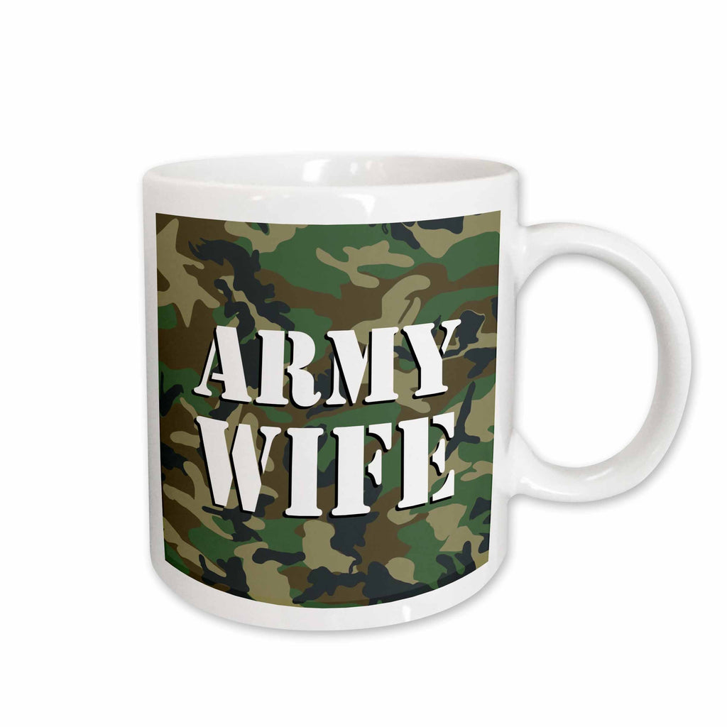 3dRose Janna Salak Designs Patriotic - Army Wife Green Camouflage - Mugs (mug_24633)