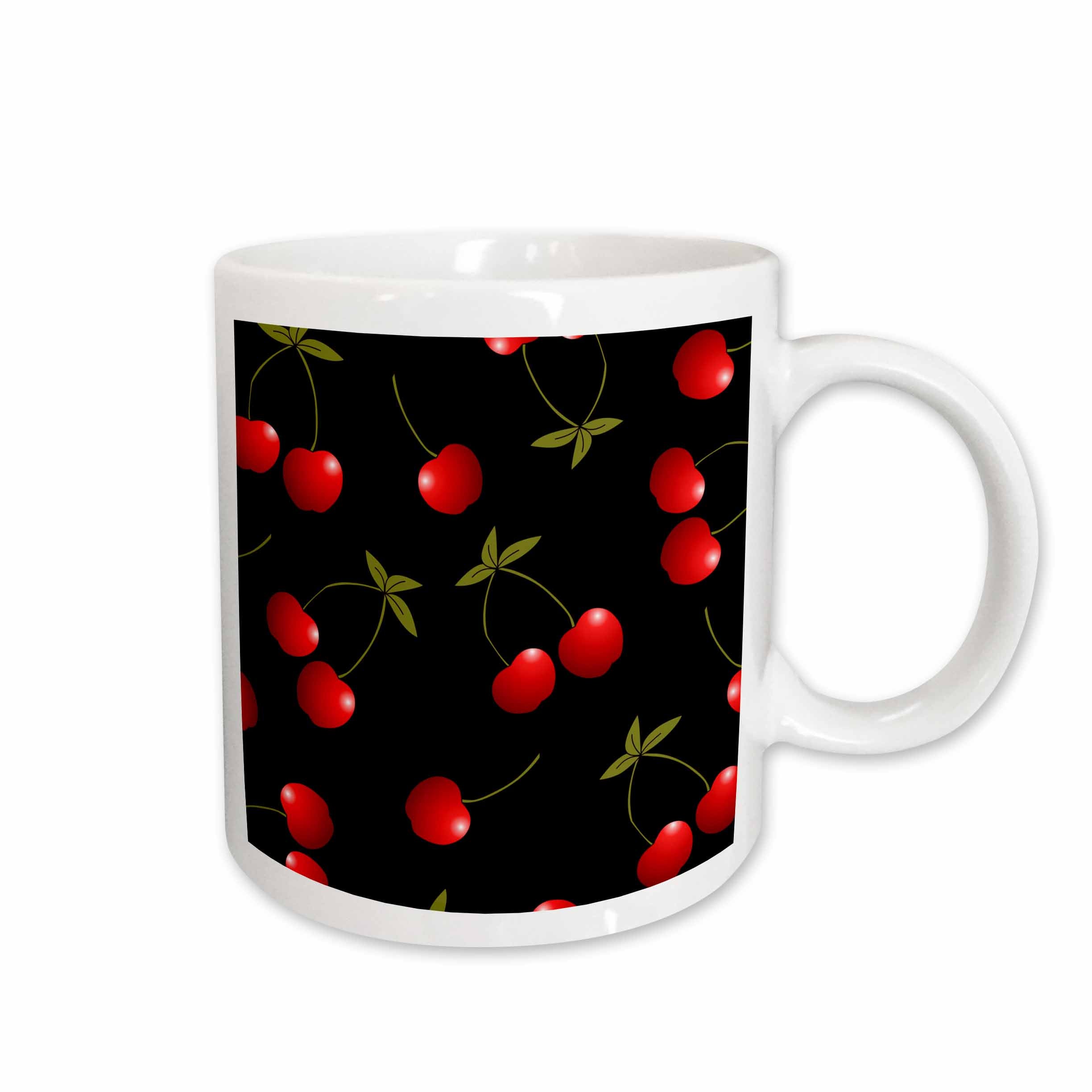 3dRose Cherry Print Juicy Red Cherries on Black - Mugs (mug_24730)