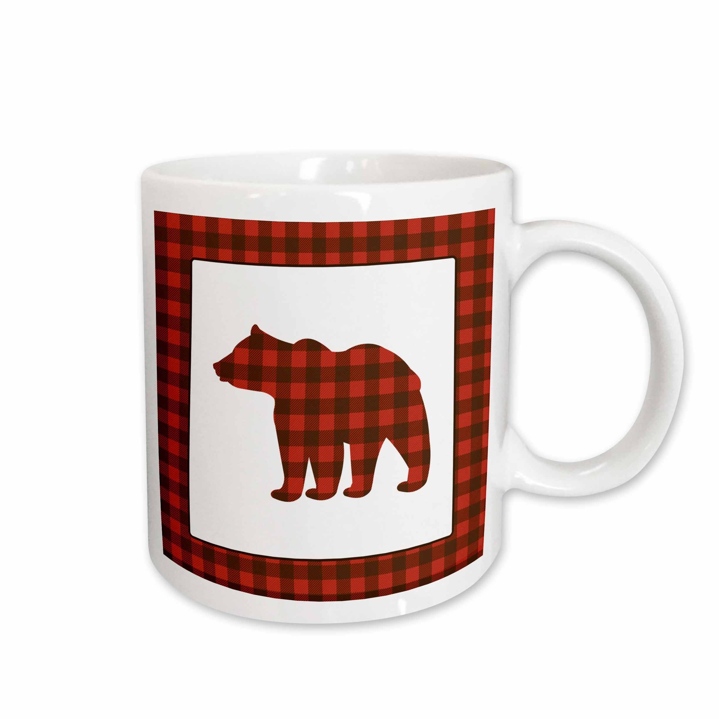 3dRose Janna Salak Designs Woodland Creatures - Buffalo Plaid Bear - Mugs (mug_254595)