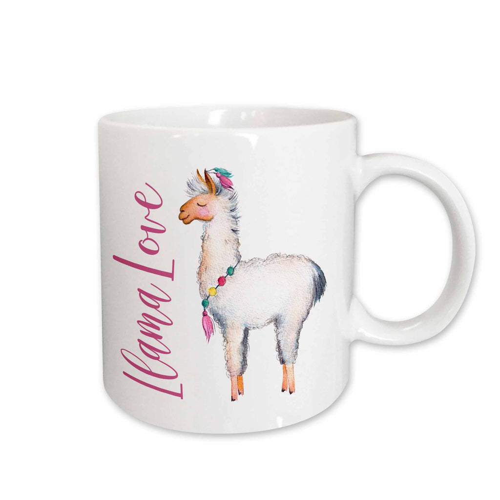 3dRose Cute Watercolor Llama With The Words Llama Love - Mugs (mug_254946)