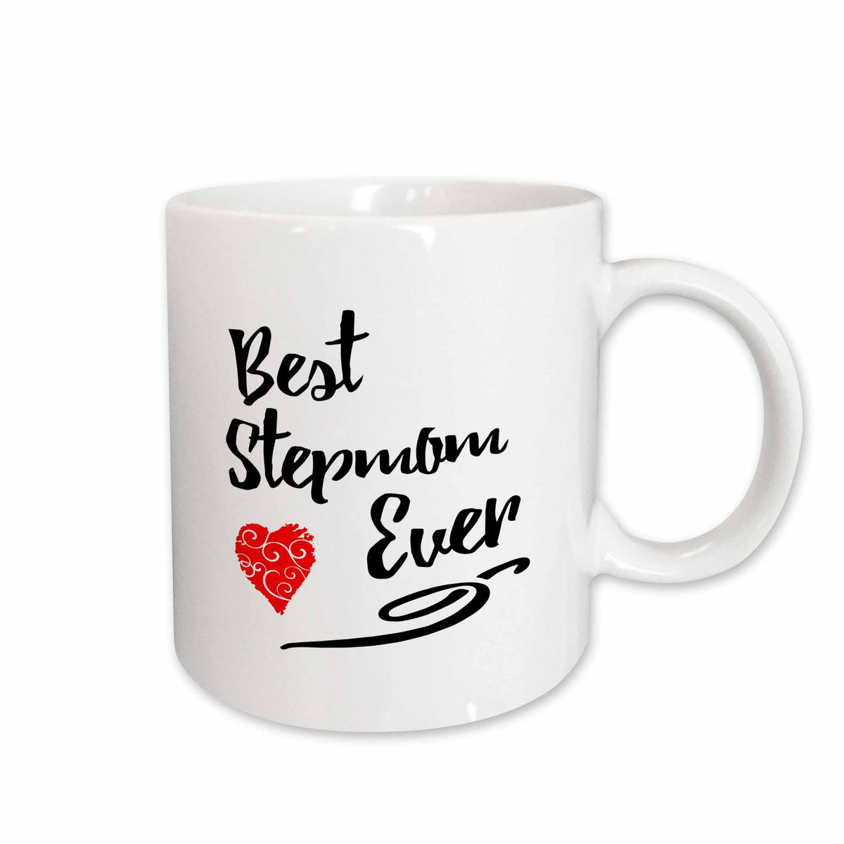 3dRose Best Stepmom Ever- Typographic design with red swirly heart - Mugs (mug_255107)