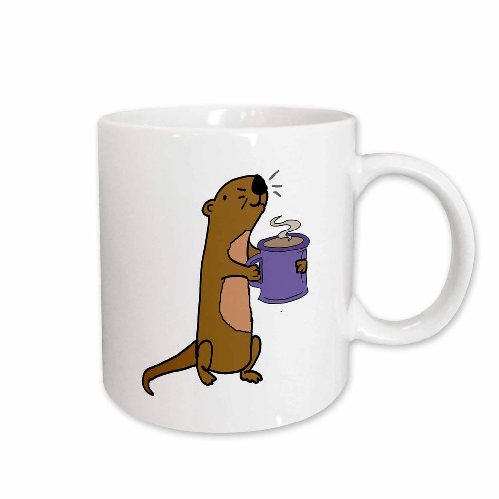 3dRose All Smiles Art Animals - Funny Cute Sea Otter Drinking Coffee - Mugs (mug_255712)
