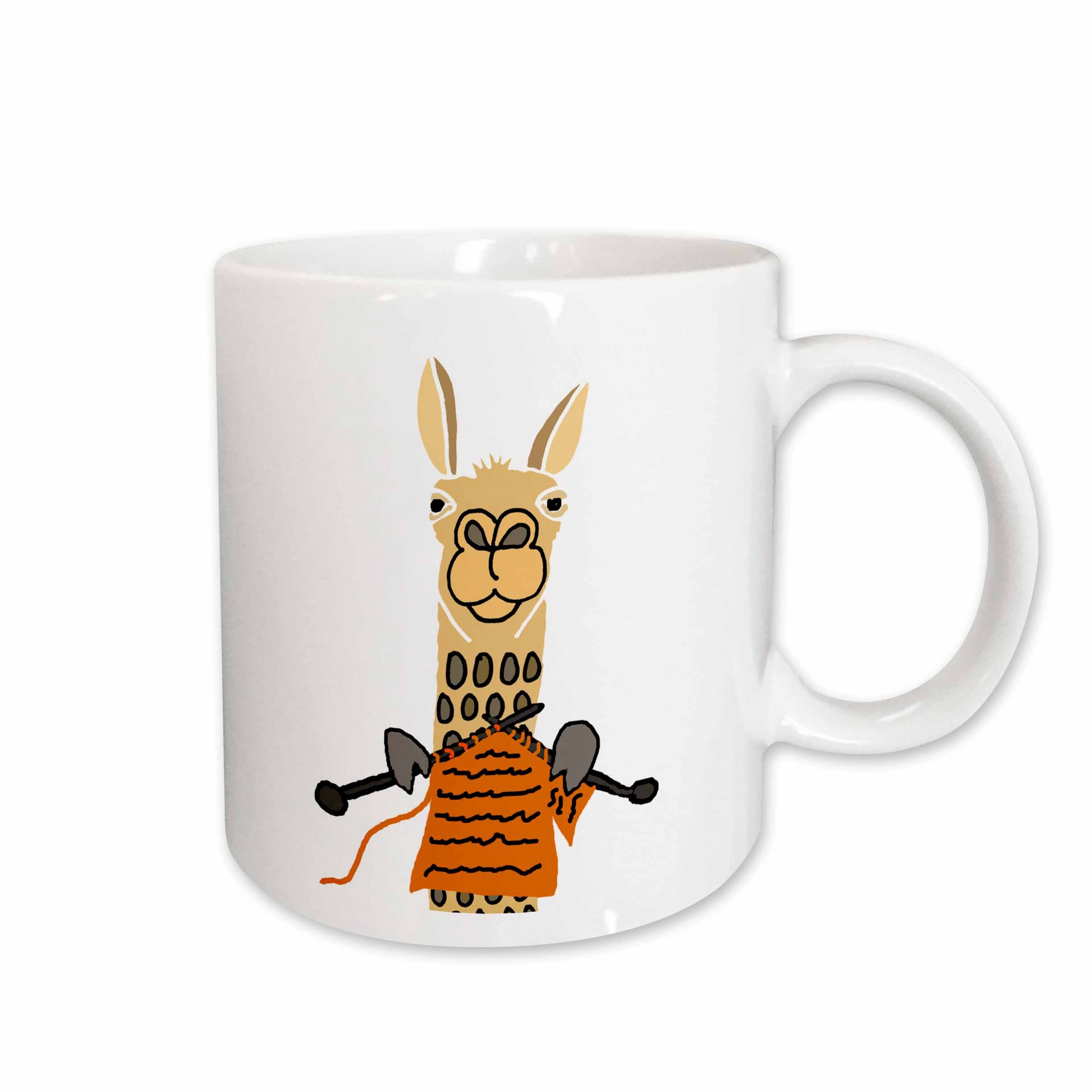 3dRose All Smiles Art Animals - Funny Cute Llama Knitting - Mugs (mug_255795)