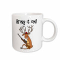 3dRose Cute Funny Buck Deer with Hunting Rifle Bring it on Cartoon - Mugs (mug_260944)