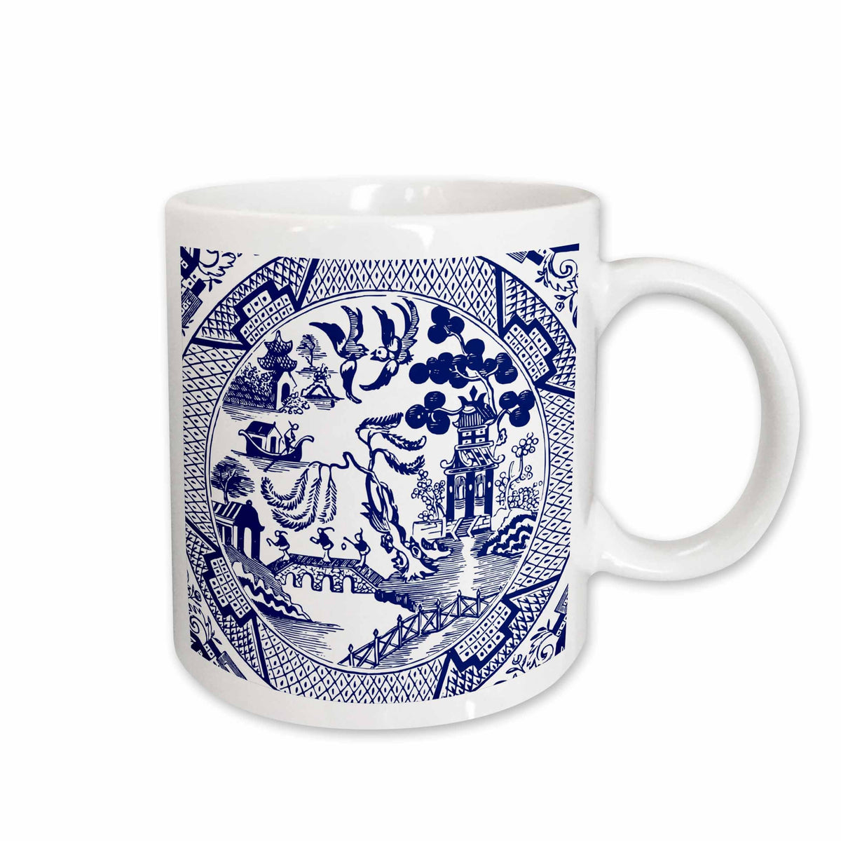 3dRose Russ Billington Designs - Willow Pattern Detail in Blue and White - Mugs (mug_262242)