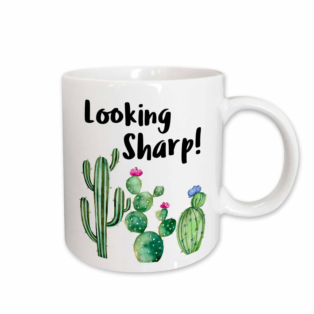 3dRose Funny Ironic Looking Sharp Watercolor Cactus Quote - Mugs (mug_263624)