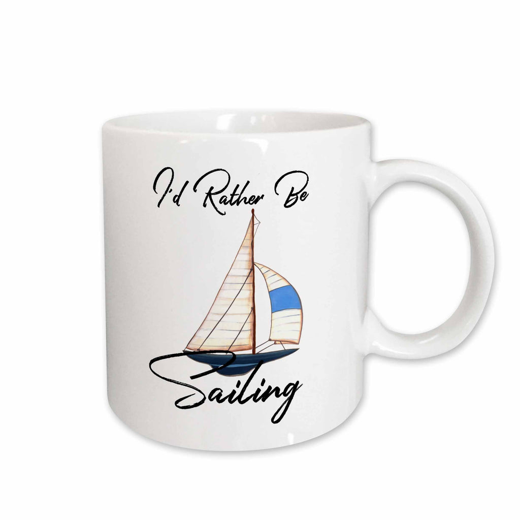 3dRose Id Rather Be Sailing Watercolor Boat Graphic Nautical Quote - Mugs (mug_263625)