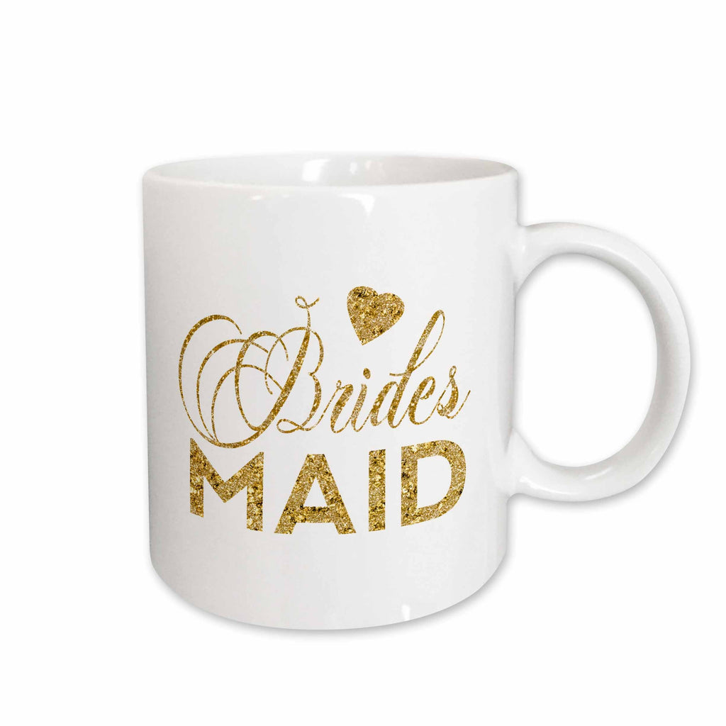 3dRose Anne Marie Baugh - Wedding - Bridesmaid In Faux Digital Gold With A Heart - Mugs (mug_263644)