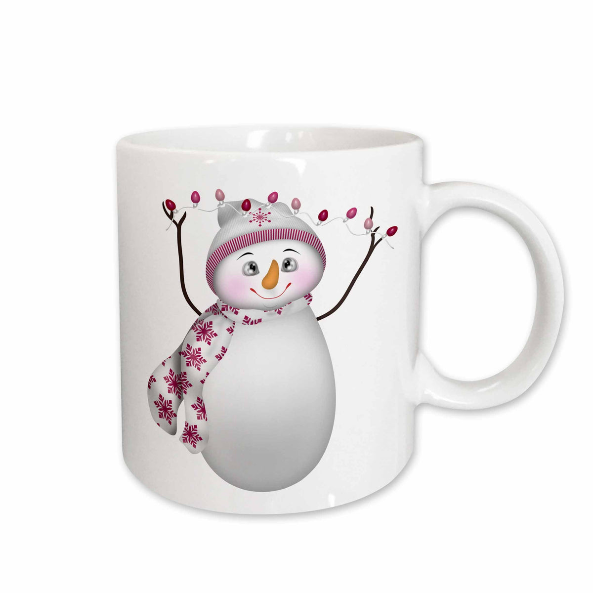 3dRose Cute Pink and White Christmas Snowman With Christmas Lights - Mugs (mug_267670)