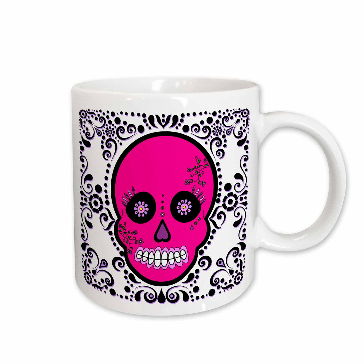 3dRose Day of the Dead Skull Día de los Muertos Sugar Skull Pink White Black... - Mugs (mug_28871)