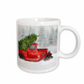 3dRose Vintage Classic Old Red Truck with Christmas Tree in Woodland Snow - Mugs (mug_298749)