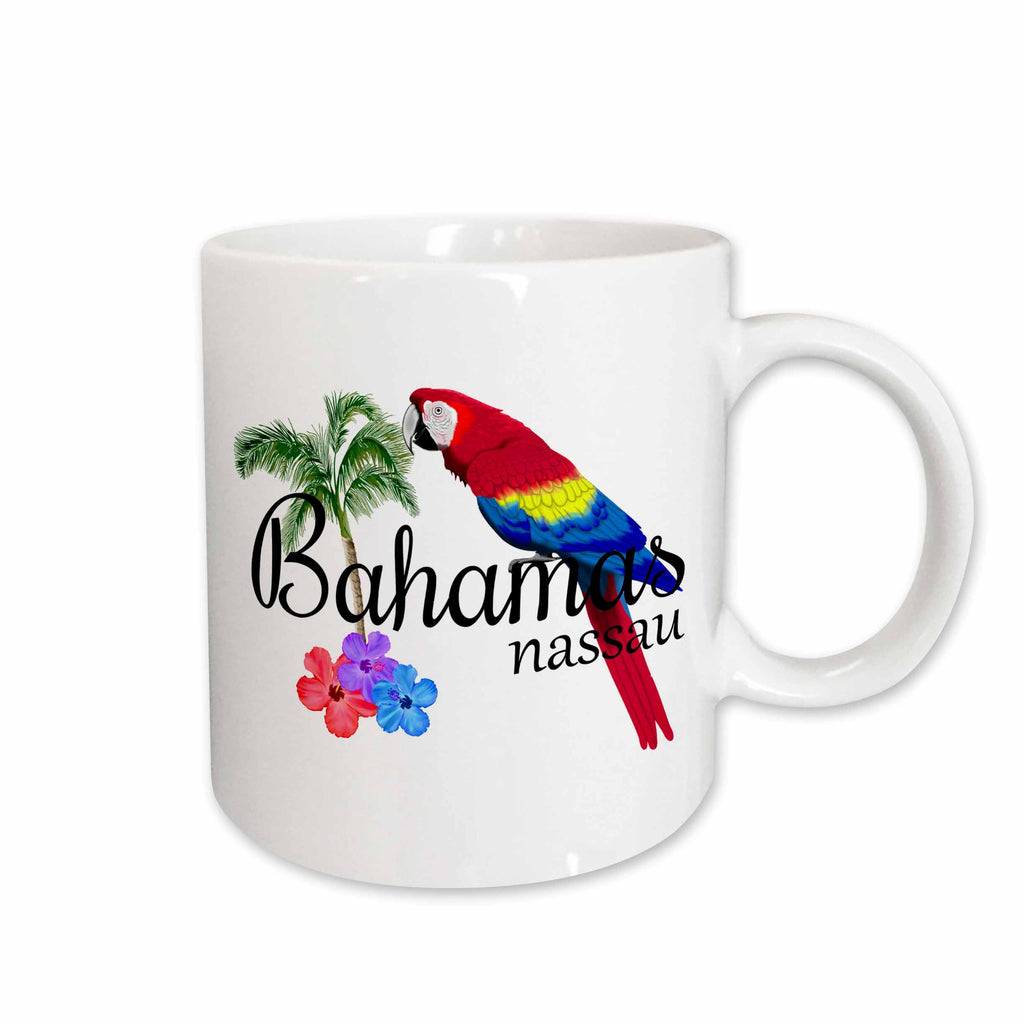 3dRose Bahamas Nassau Caribbean souvenir with tropical parrot and flowers. - Mugs (mug_299249)