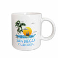 3dRose San Diego California nautical sailing design of boat and palm trees. - Mugs (mug_299286)