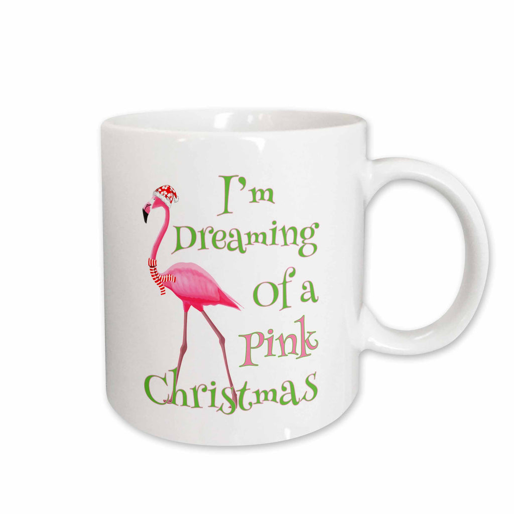 3dRose Im Dreaming of a Pink Christmas beach xmas with pink flamingo - Mugs (mug_300919)