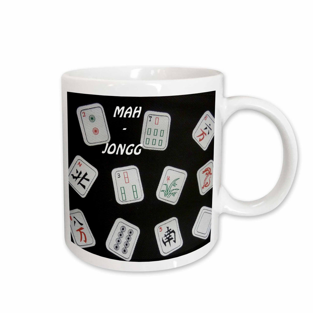 3dRose Florene Games - Mah Jongg Tiles On Black - Mugs (mug_34915)