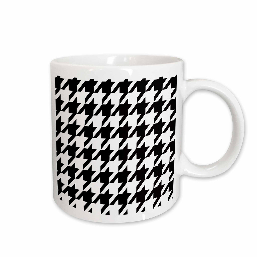 3dRose Black and White Houndstooth - Large - Mugs (mug_35483)