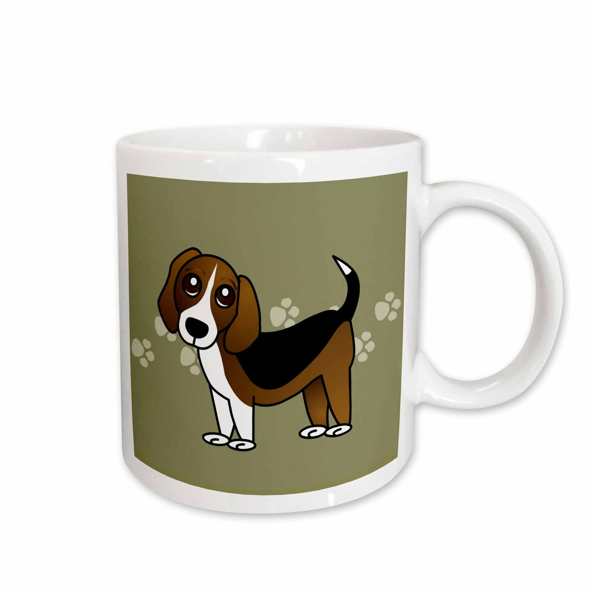 3dRose Cute Beagle - Cartoon Dog - Green with Pawprints - Mugs (mug_35541)