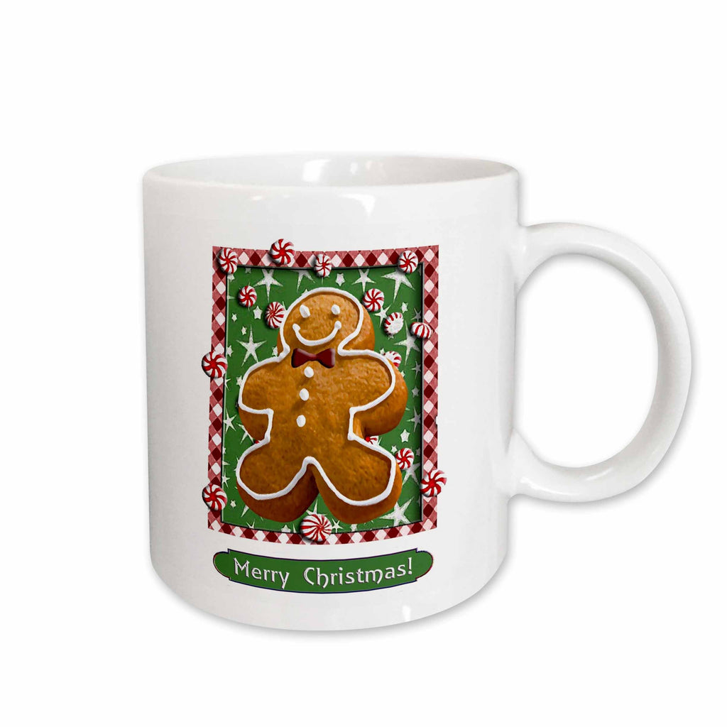 3dRose Beverly Turner Christmas Design - Gingerbread Boy, Merry Christmas - Mugs (mug_37084)