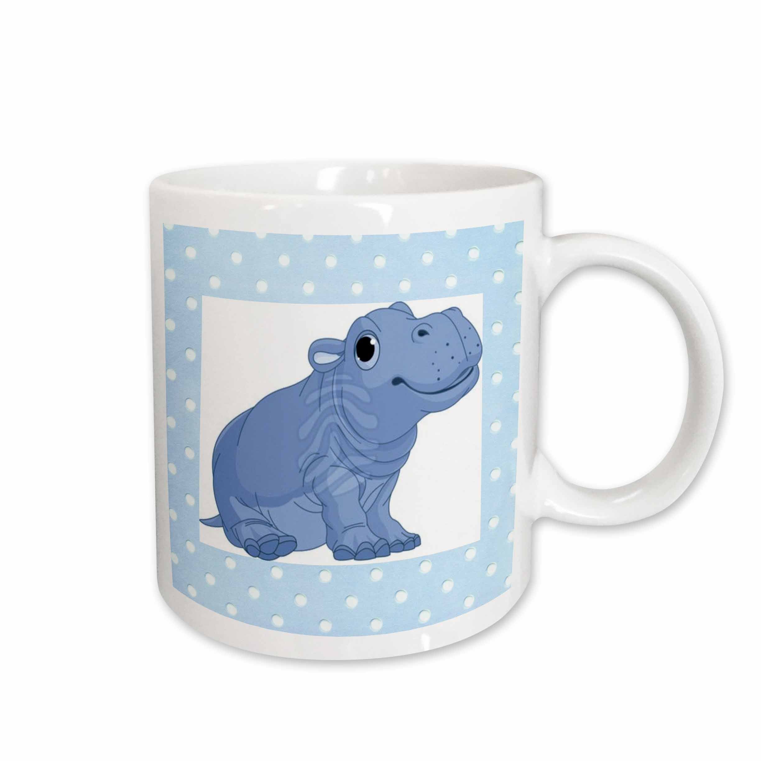 3dRose Florene Childrens Art - Cute Baby Blue Hippo On Blue Dotted Back - Mugs (mug_37289)