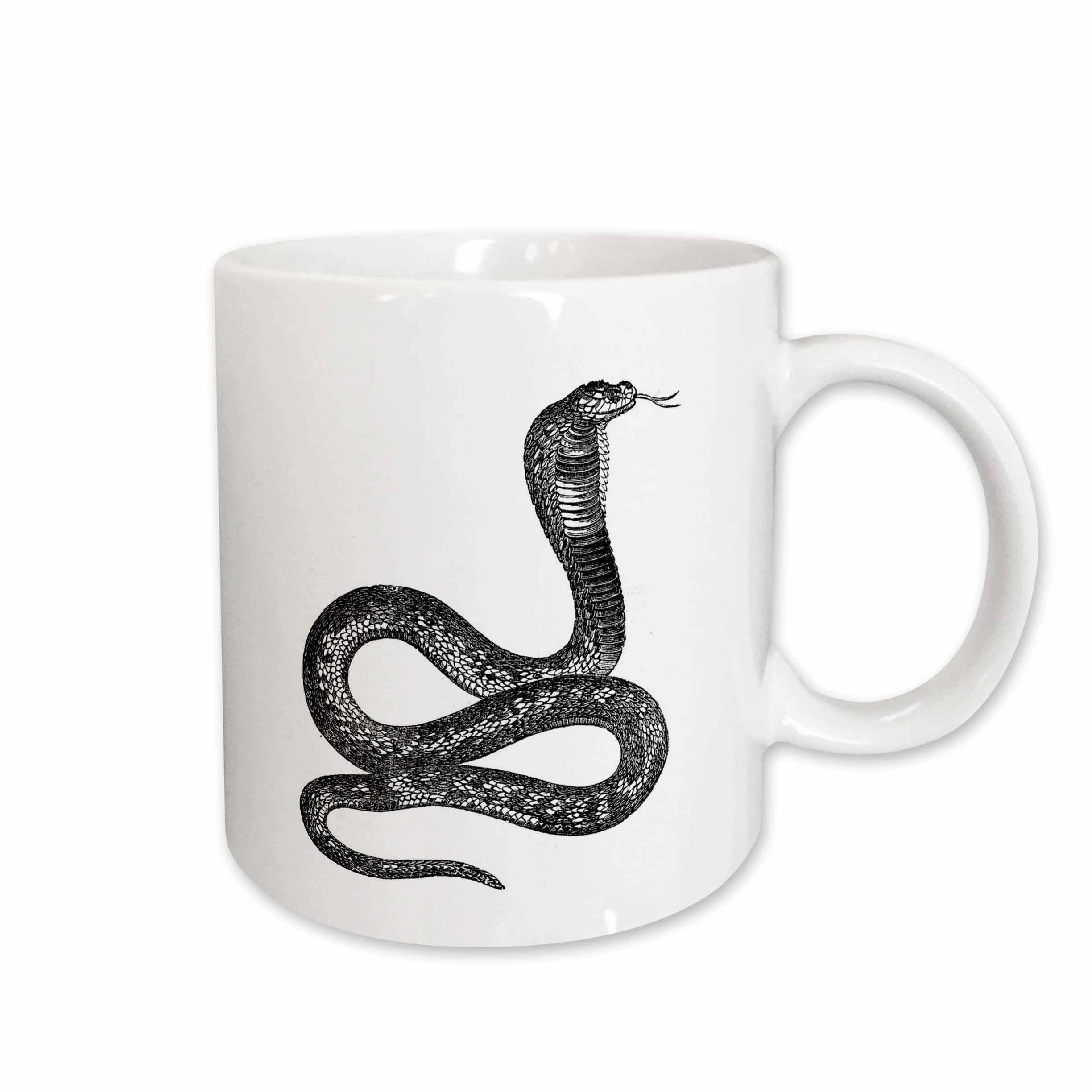 3dRose Florene Animals - Black and White Vintage Cobra Snake - Mugs (mug_37375)