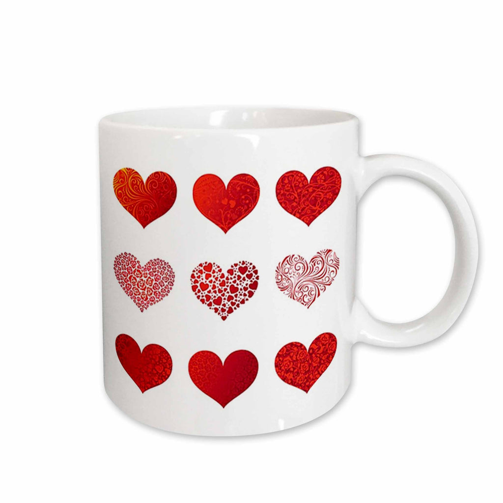 3dRose Florene Holiday Graphic - Valentine 9 Red Hearts - Mugs (mug_37469)