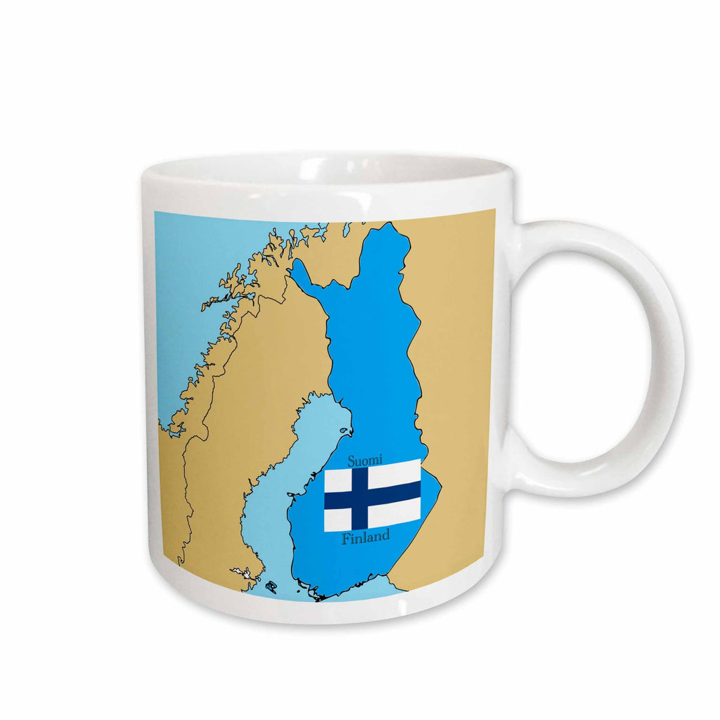 3dRose The map and flag of Finland with Finland printed in English and Finnish. - Mugs (mug_37585)