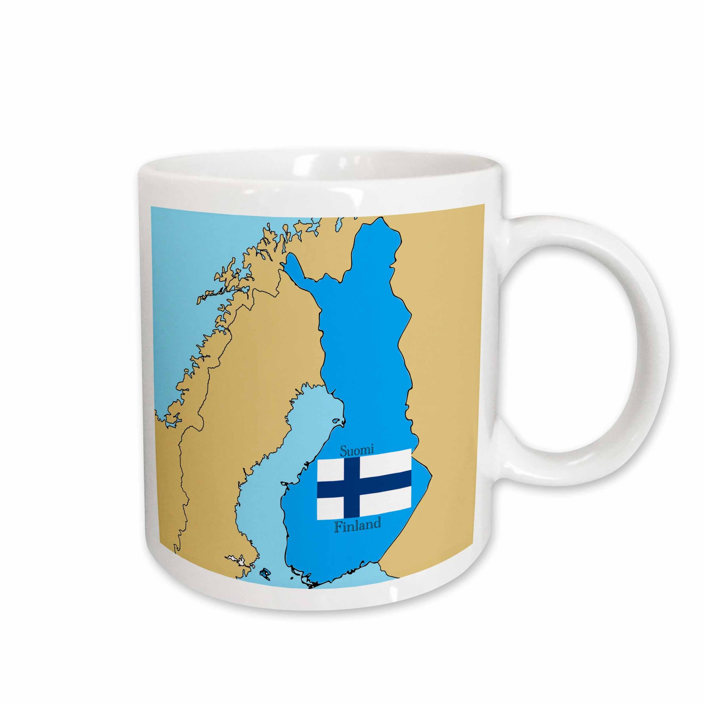 3dRose The map and flag of Finland with Finland printed in English and Finnish. - Mugs (mug_37585)