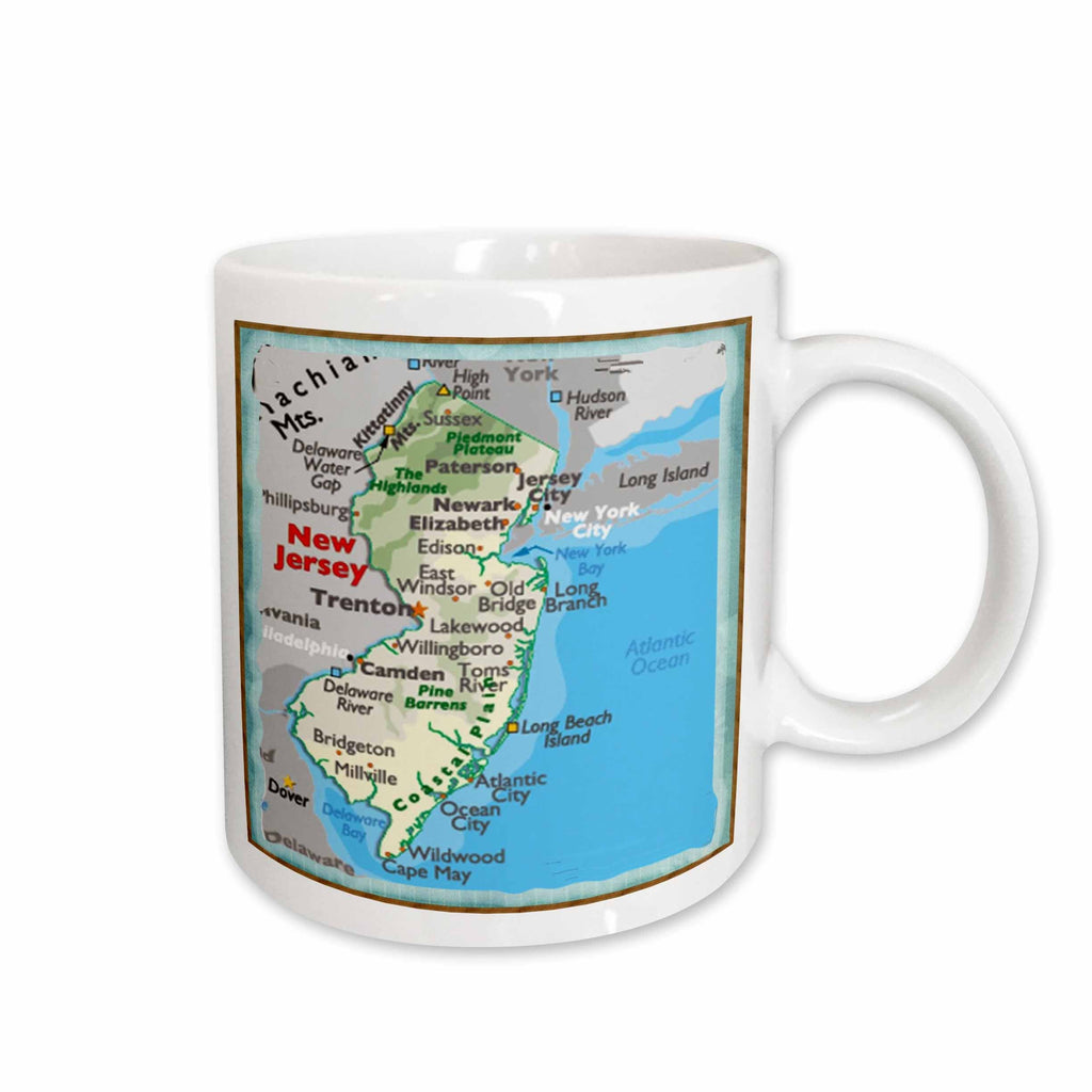 3dRose Florene Décor II - Framed Map Of New Jersey - Mugs (mug_39034)