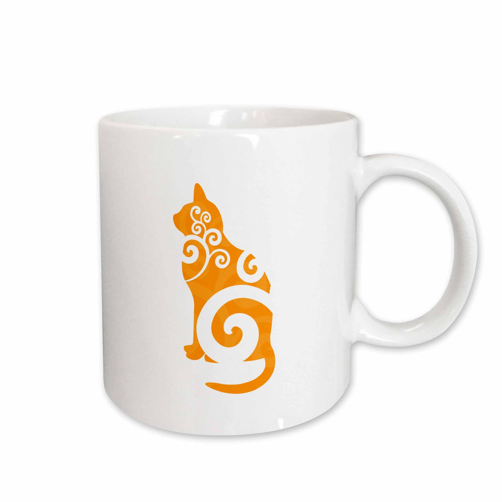 3dRose Rewards4life Gifts - Swirly Cat Silhouette Orange - Mugs (mug_41078)