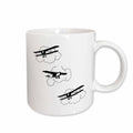 3dRose Florene Black and White - 3 Vintage Cartoon Biplanes - Mugs (mug_46612)